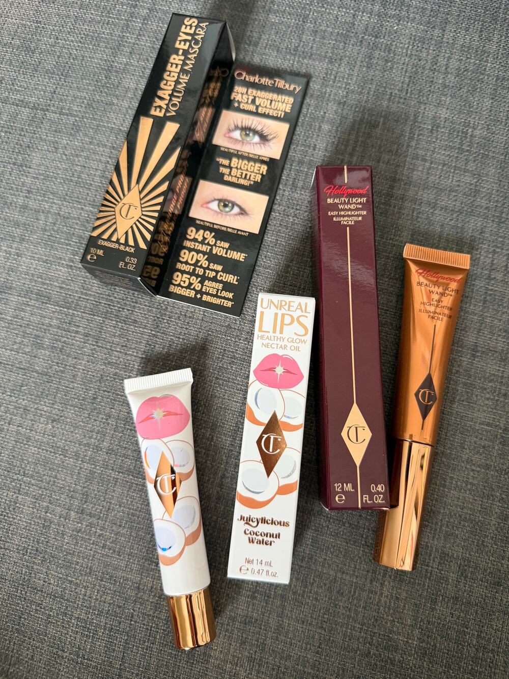 New Charlotte Tilbury Mascara Spotlight Highlighter Lip Oil 3pc Makeup Set